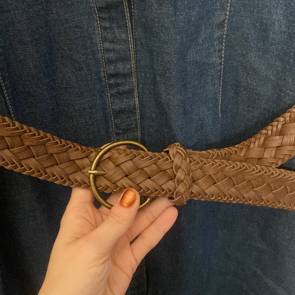 Extra large button up denim dress with brown braided belt - Picture 4 of 8